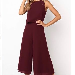 Loose One-piece Jumpsuit in wine